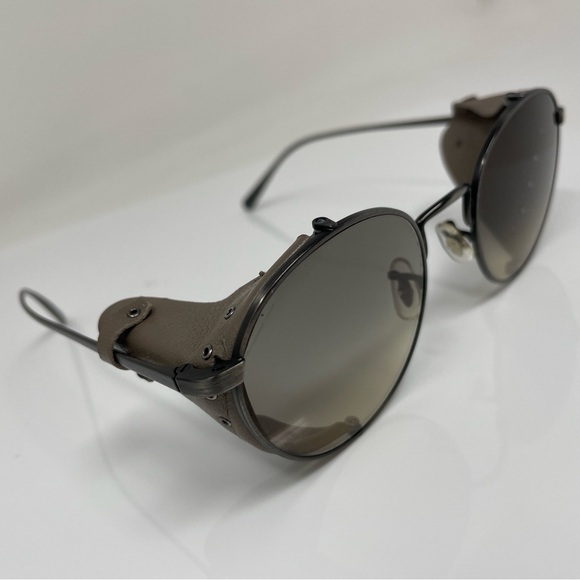 Oliver Peoples x Brunello Cucinelli Cesarino L brown leather sunglasses round - Picture 3 of 12